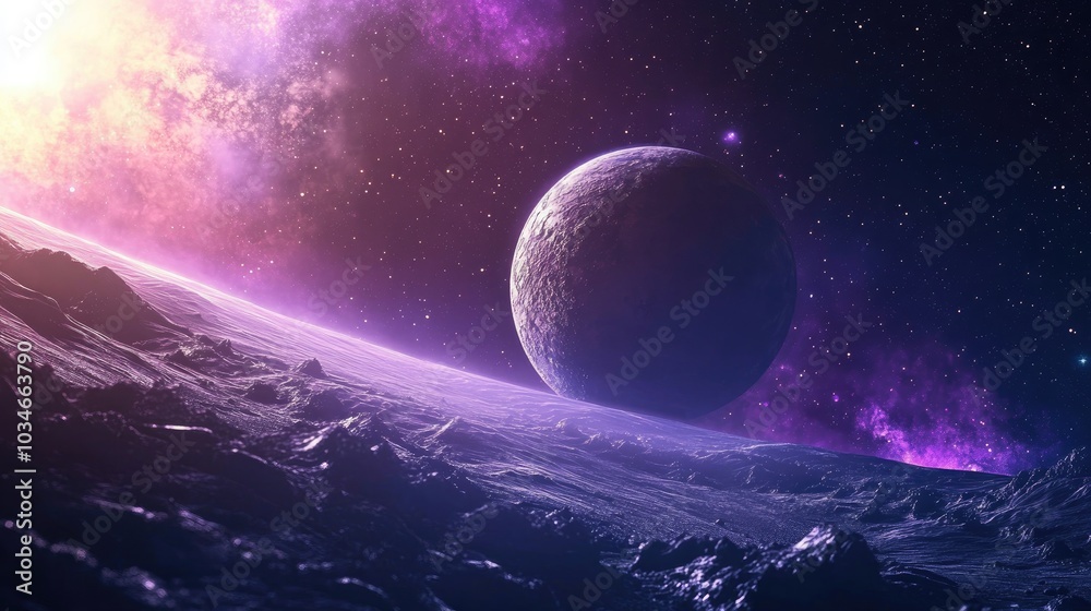 Wall mural image of outer space in a 3d cartoon rendering mixed media
