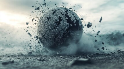 Fantasy 3D rendering of a cluster of sand particles creating a broken or fragmented globe or sphere