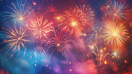 Naklejka premium Colorful fireworks lighting up the night sky in a dazzling display of light