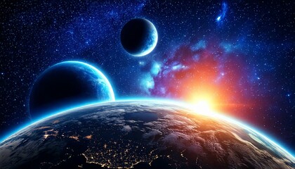 Obraz premium Weltraum Planeten Sonnenlicht Effekt Nacht Dunkel Weltall aufnahmen Breitbild