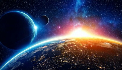 Obraz premium Weltraum Planeten Sonnenlicht Effekt Nacht Dunkel Weltall aufnahmen Breitbild