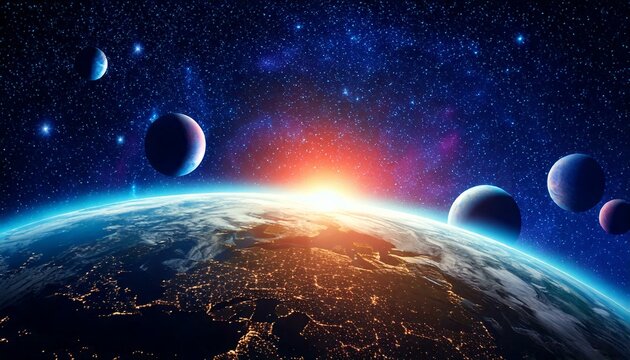 Weltraum Planeten Sonnenlicht Effekt Nacht Dunkel Weltall aufnahmen Breitbild