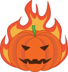 vector pumpkin Halloween scary face fiery