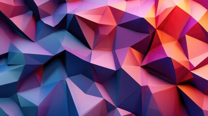 Low poly 3D background featuring geometric shapes and a modern gradient of purple red and blue colors complemented by a grid design