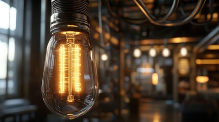 Close up of a glowing Edison style light bulb