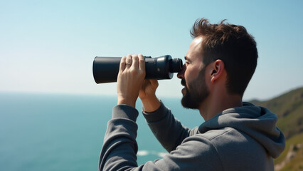 Obraz premium Binoculars Looking at Ocean