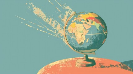 antique globe, world map, vintage style, travel concept, educational tool, geography background, pastel colors, retro design A globe on a colorful surface represents global exploration