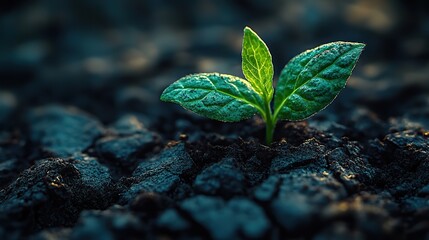 Naklejka premium resilient green sprout emerges from dry cracked soil symbolizing hope and renewal in nature this powerful image captures the essence of growth resilience and the promise of new beginnings