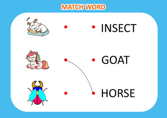 cute animal picture match the word . educational game for kids