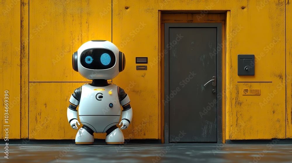 Poster robot stands by door labeled human resources symbolizing the intersection of process automation and 
