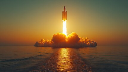 rocket launching into the sky symbolizing ambition breakthrough and innovation perfect for illustrating the start of new project or venture.image