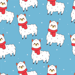 seamless pattern cartoon llama in winter. cute animal wallpaper for fabric print, gift wrap paper