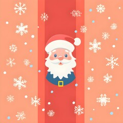 Santa Claus Face with Snowflakes and Red and Pink Background
