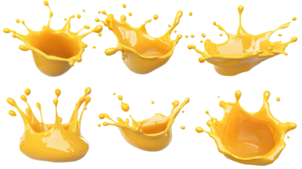 Yellow Liquid Splashes Mid-Air on Clear Background Generative AI