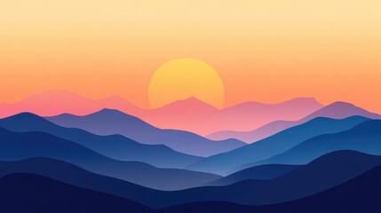 Experience the calm of dawn in the mountains through a stunning modern illustration that highlights natures beauty.