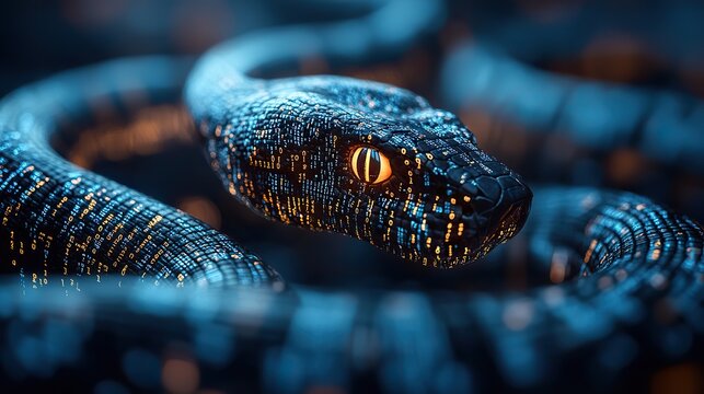snake covered in binary code represents python programming symbolizing coding and dat manipulation