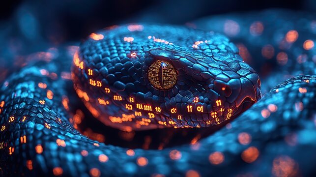 snake intertwined with binary code symbolizing python automation in programming