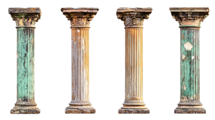 Antique Columns Collection With Unique Textures on a Clear Background Generative AI