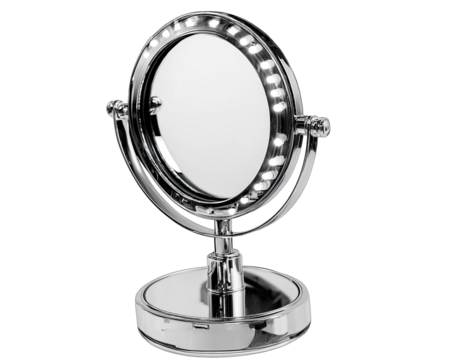 Elegant makeup mirror with LED lights, perfect for precise makeup application and grooming in any setting.