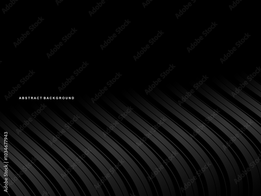 Wall mural abstract futuristic dark black background with modern wave design. realistic 3d wallpaper with flowi