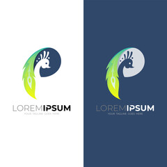 P logo with peacock design colorful, abstract animal