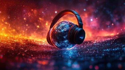 vibrantof planet earth wearing headphones symbolizing global streaming and connectivity in the digital age