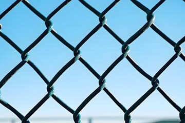 Fototapeta premium Chain Link Fence Texture with Blue Sky Background