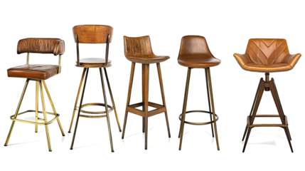 Five Stylish Bar Stools on a Clear Background Generative AI