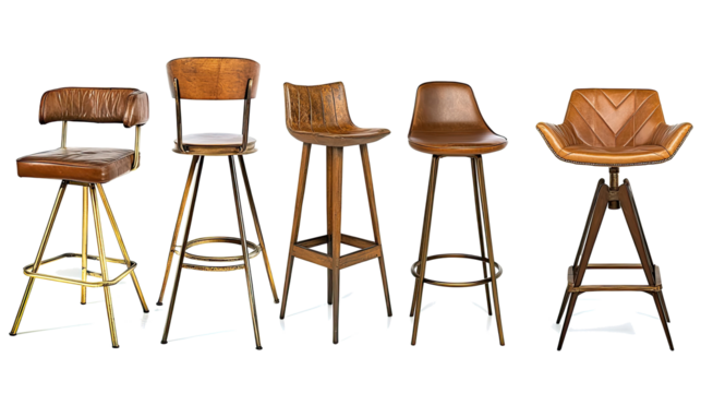 Five Stylish Bar Stools on a Clear Background Generative AI