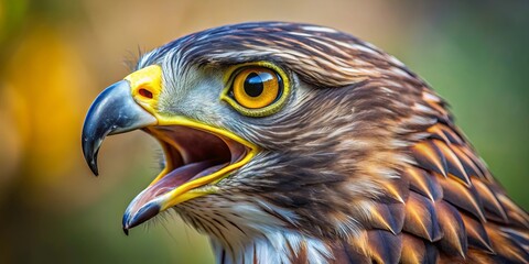 A Raptor's Gaze, Sharp and Unwavering, with a Yellow Eye Piercing Through the Soft Blur of Nature's Canvas