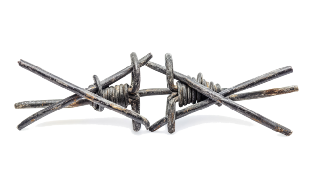 Barbed Wires Tangled Together on a Transparent Background Generative AI
