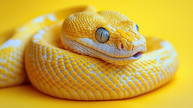 vibrant yellow snake coiled on yellow background symbolizing the python programming language