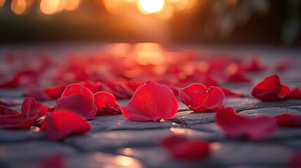 wedding scene with rose petals falling symbolizing love and celebration.stock image