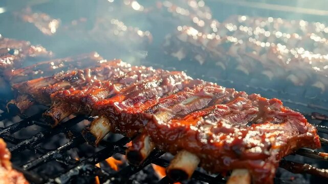 Grilling up some ribs and chicken wings at the tailgate barbecue before the concert, Video