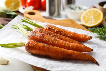 Fried carrot, concept of tasty fried food