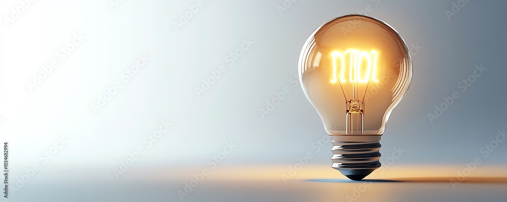 Fototapete creative 3d rendering of a light bulb with a glowing filament forming the word idea, against a clean