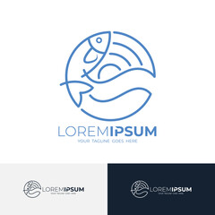 fish icon is swimming in a circle, line style design