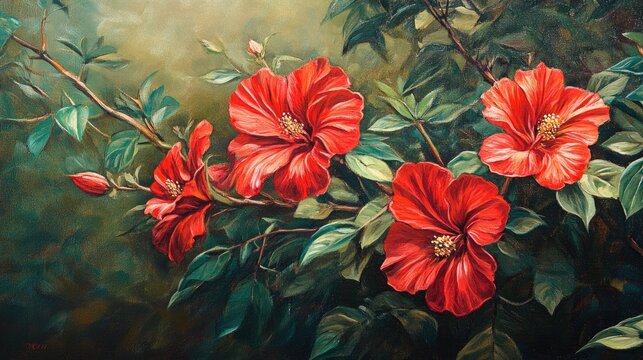 Oil painting depicting kadam flower blossoms in the monsoon showcasing vibrant blooms