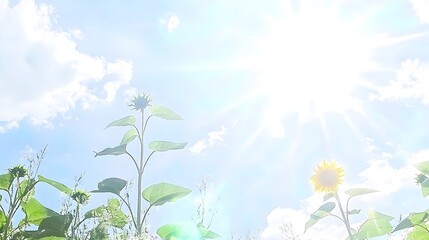 Stunning sunflower farm with tall vibrant sunflowers blooming under the warm sun against an isolated serene background