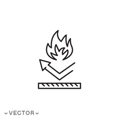 fireproofing icon, flame resistant, fireproof or anti thermal, fire insulation thin line symbol isolated on white background, editable stroke eps 10 vector illustration