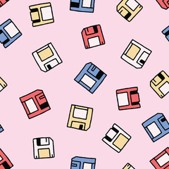 Floppy Disk Vector Seamless Pattern illustration for Print, Wallpaper, Decoration.