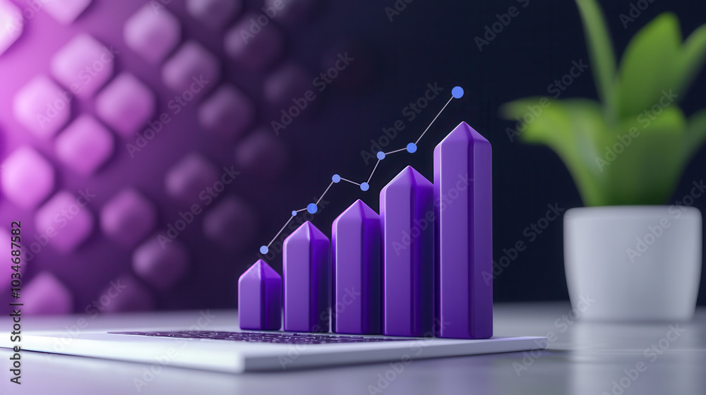 Canvas Prints Purple Bar Graph Showing Growth on Laptop.