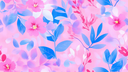 3D flowers print and plants print in magenta pink peach blue pastel colored exotic seamless patchwork pattern. fashion trendy silk satin banner background for fabric textile design wallpaper