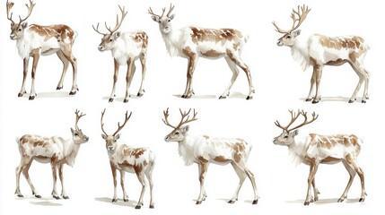 Obraz premium Six reindeer with brown spots on white fur.