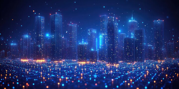 Digital Cityscape with Glowing Lights