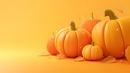 Autumn pumpkins with leaves on orange background. illustration for Happy Halloween series art background  