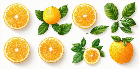 Lemons with leaves, whole and sliced.