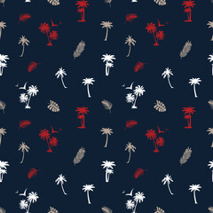Palm trees seamless  pattern on navy background