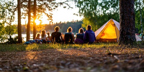 summer camp concept with happy children campers