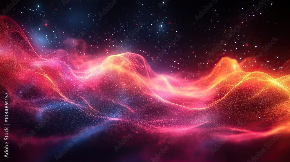 Poster abstract digital glitch background with neon colors static distorted lines and shapes.stock image